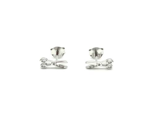 Silver CZ Sissors Stud Earrings