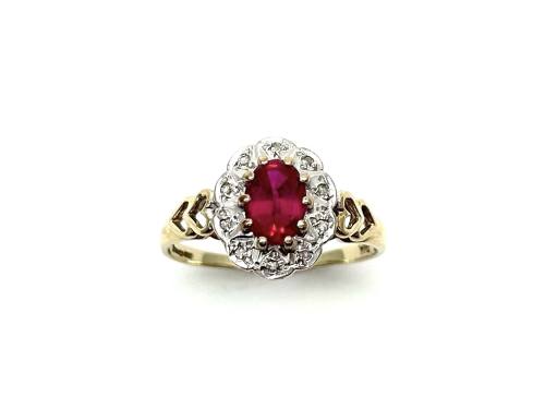 9ct Synthetic Ruby & Diamond Ring