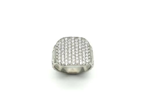 Silver CZ Pave Square Signet Ring