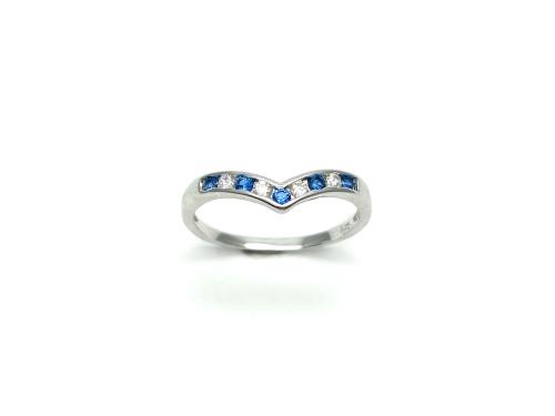 Silver Blue & White CZ Wishbone Ring