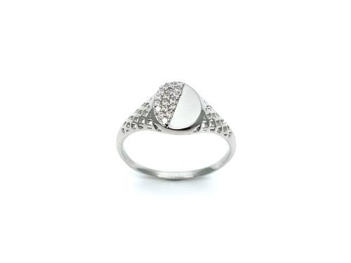 Silver Oval CZ Signet Ring