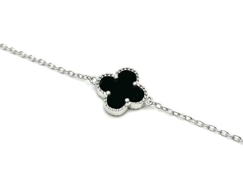 Silver Black Clover Bracelet