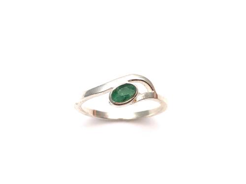 Silver Emerald Solitaire Ring