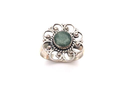 Silver Emerald Solitaire Flower Ring