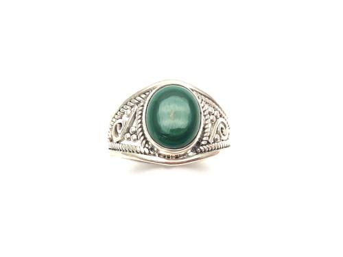 Silver Chunky Malachite Solitaire Ring