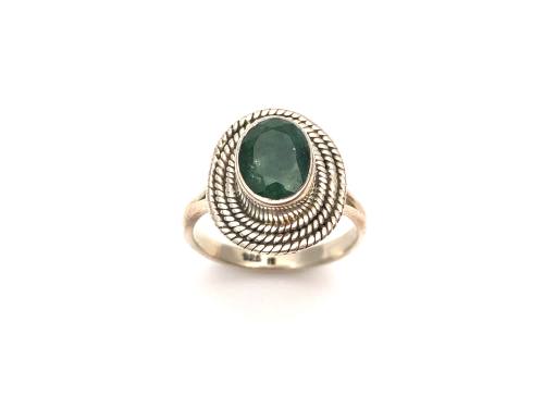 Silver Oval Emerald Solitaire Ring