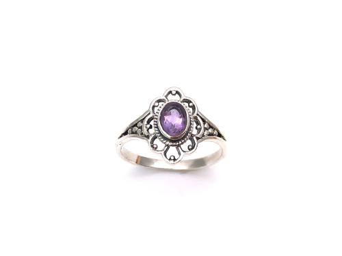 Silver Fancy Amethyst Solitaire Ring