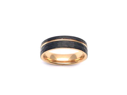 Tungsten Carbide Black Hammered Ring 7mm