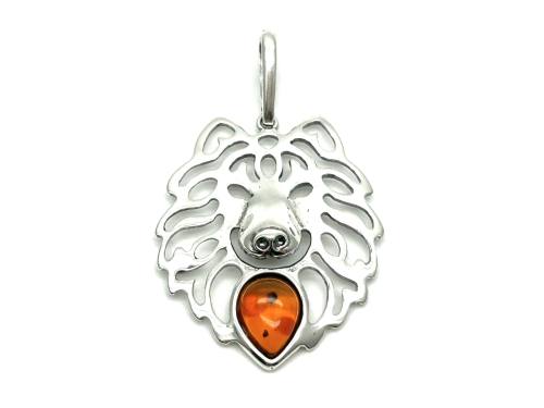 Silver Amber Wolf Pendant
