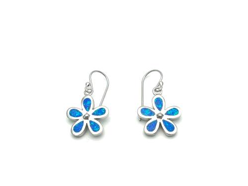 Silver Blue Opalique Flower Drop Earrings