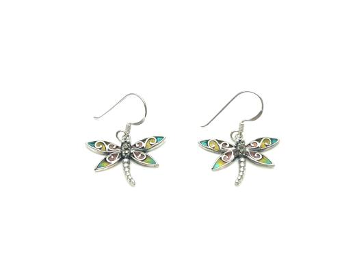 Silver Coloured Dragonfly Drop Earrings