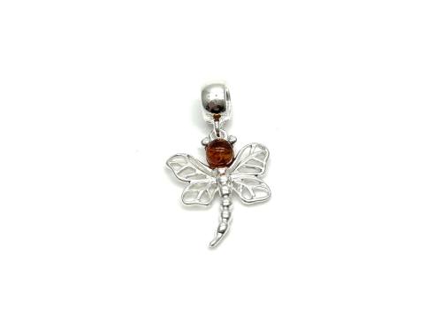 Silver Amber Dragonfly Pendant