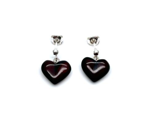 Silver Amber Heart Drop Earrings