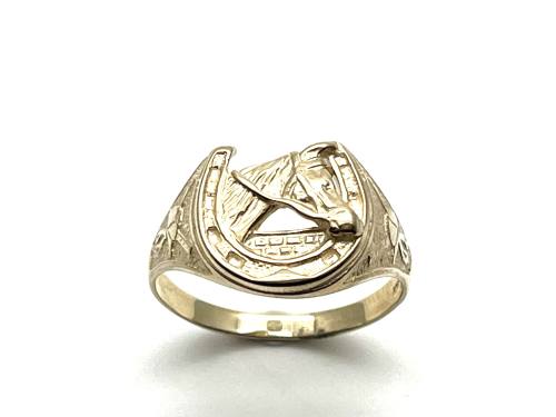 9ct Yellow Gold Horse Head/Horse Shoe Ring