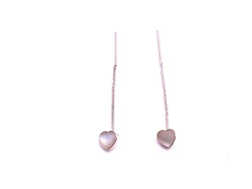 Silver Pull Through Mother Of Pearl Heart Earrings