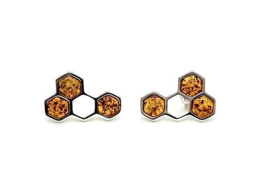 Silver Amber Honeycomb Stud Earrings