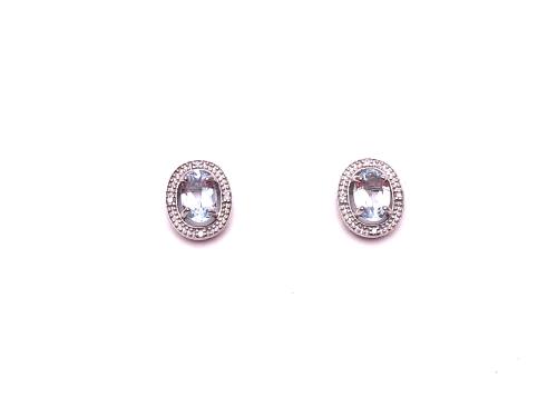 9ct White Gold Aquamarine & Diamond Stud Earrings