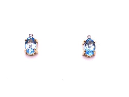 9ct Blue Topaz & Diamond Stud Earrings