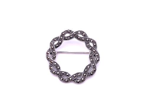 Silver Marcasite Round Twisted Brooch
