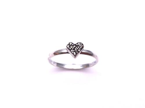 Silver Marcasite Heart Cluster Ring