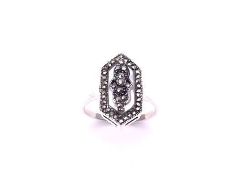 Silver Marcasite & Mother of Pearl Art Deco Ring