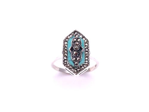 Silver Marcasite & Turquoise Art Deco Style Ring