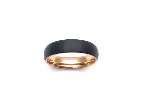 Tungsten Carbide Black Ring Rose Gold IP Plating