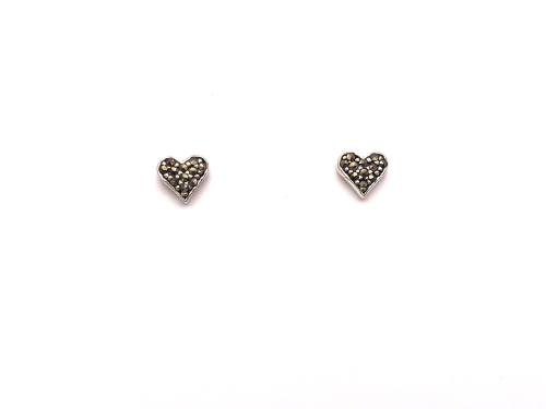 Silver Marcasite Heart Cluster Earrings
