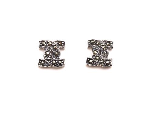Silver Marcasite CC Stud Earrings