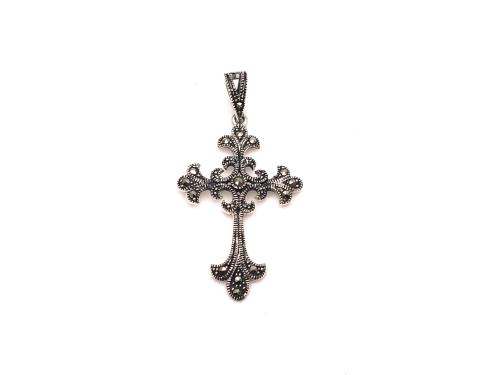Silver Mracasite Fancy Cross Pendant