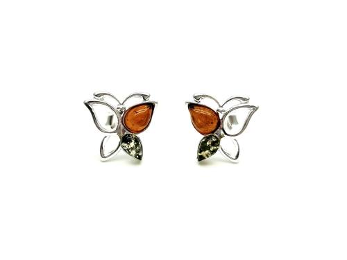 Silver Multi Amber Butterfly Stud Earrings