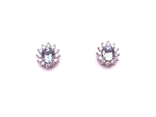 9ct Aquamarine & Diamond Cluster Earrings