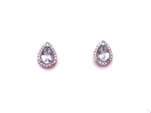 9ct Aquamarine & Diamond Cluster Stud Earrings