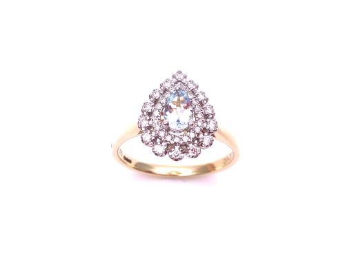 9ct Yellow Gold Aquamarine & Diamond Halo Ring