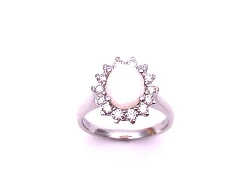 Platinum Opal and Diamond Cluster Ring 0.50ct