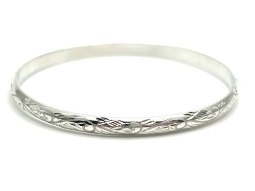 Silver Hand Engraved Full Bangle 5mm