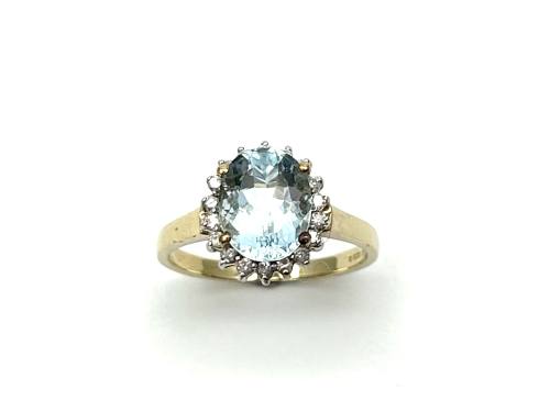 9ct Aquamarine & Diamond Cluster Ring