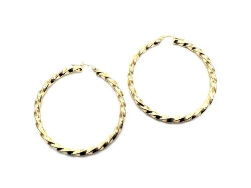 9ct Yellow Gold Twisted Hoop Earrings 46mm