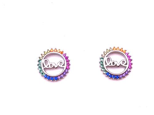 Silver Multicoloured CZ Love Earrings