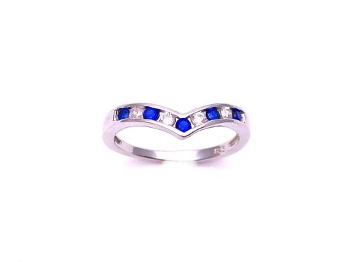 Silver CZ & Sapphire Wishbone Ring Size M