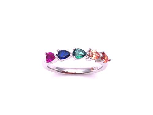 Silver Multicoloued CZ Eternity Ring Size P