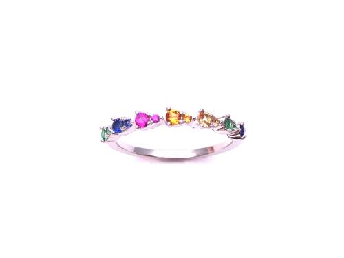 Silver Multicoloued CZ Eternity Ring Size O