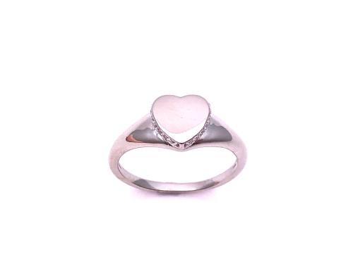 Silver CZ Heart Signet Ring Size P