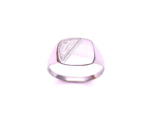 Silver Half Engraved Square Signet Ring
