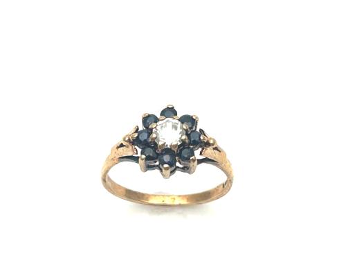 9ct Yellow Gold Sapphire & CZ Cluster