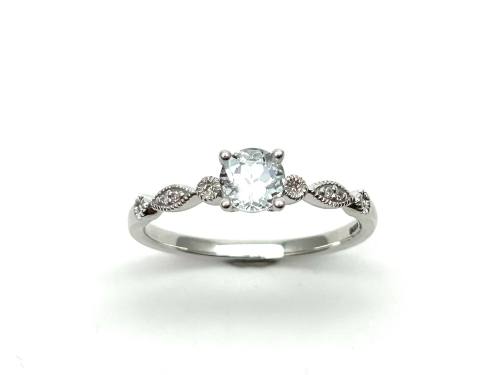 9ct White Gold Aquamarine & Diamond Solitaire Ring