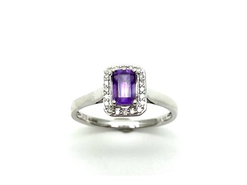 9ct White Gold Amethyst & Diamond Halo Ring