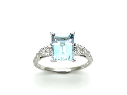 9ct White Gold Blue Topaz & Diamond Solitaire Ring