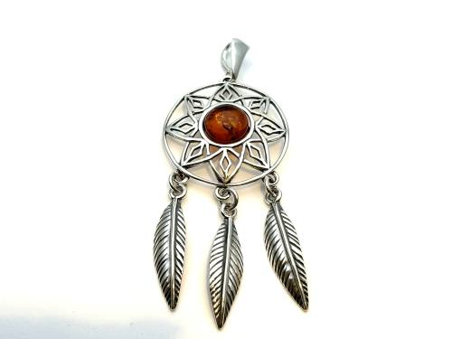 Silver Amber Dreamcatcher Pendant