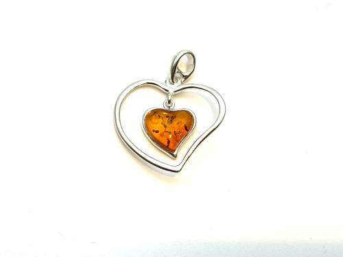 Silver Amber Double Heart Pendant